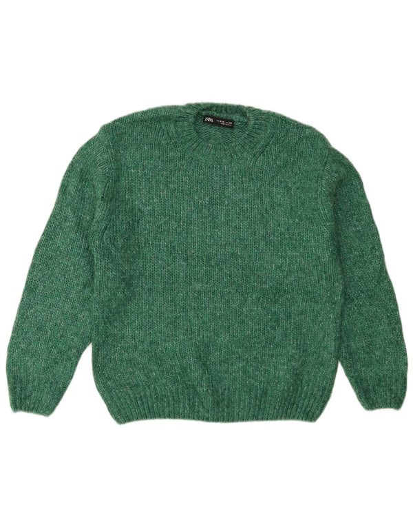Zara Girls Crew Neck Jumper Sweater 9-10 Years Green Acrylic