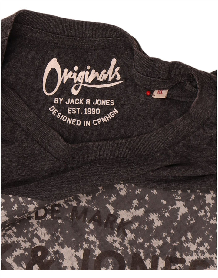 Jack & Jones Mens Graphic T-Shirt Top XL Grey Cotton