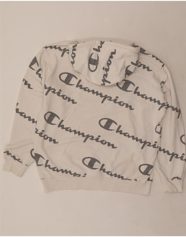 Champion Mens Graphic Hoodie Jumper Large White Cotton