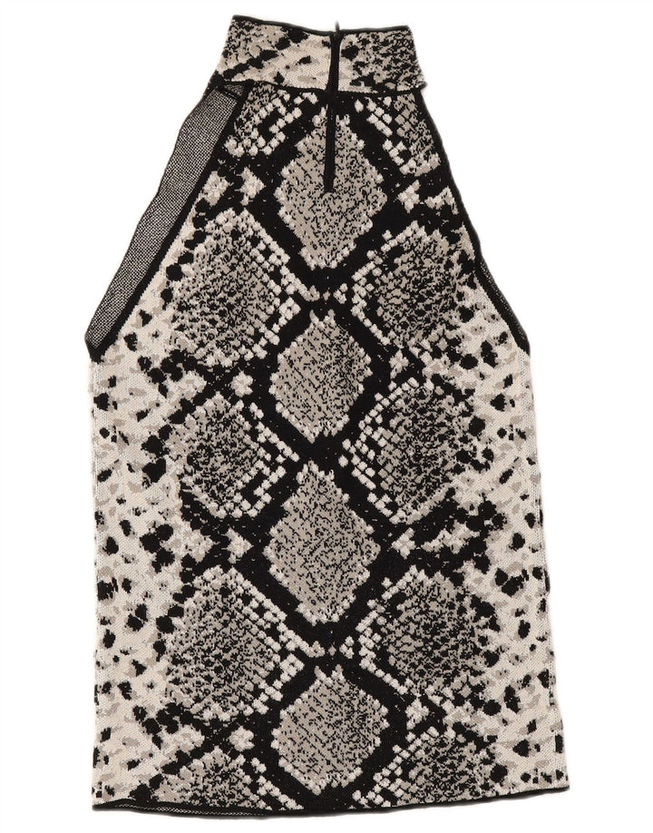 Zara Womens Halter Top UK 8 Small Black Animal Print Viscose