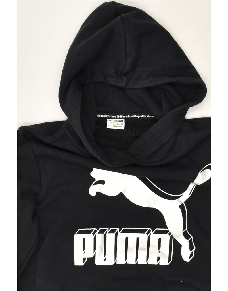 PUMA Girls Graphic Hoodie Jumper 9-10 Years Black Cotton | Vintage Puma | Thrift | Second-Hand Puma | Used Clothing | Messina Hembry 