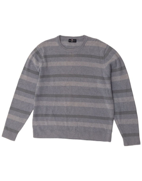Marks & Spencer Mens Crew Neck Jumper Sweater Large Blue Striped Cotton