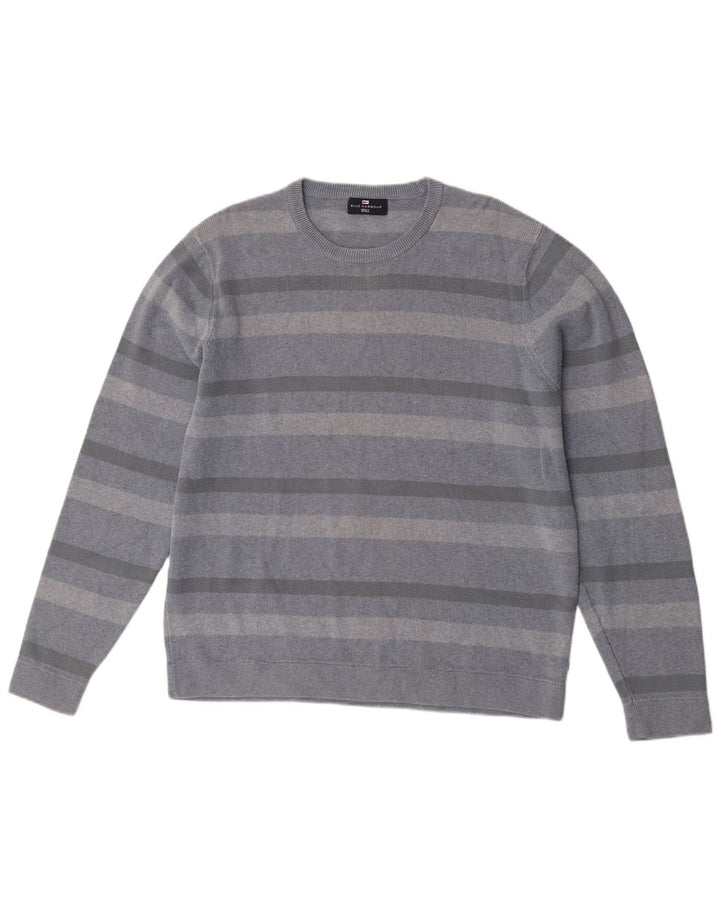 Marks & Spencer Mens Crew Neck Jumper Sweater Large Blue Striped Cotton