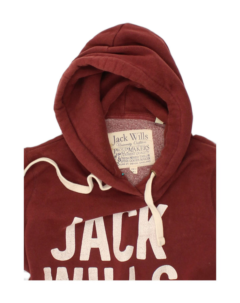 JACK WILLS Womens Graphic Hoodie Jumper UK 12 Medium Burgundy Cotton | Vintage Jack Wills | Thrift | Second-Hand Jack Wills | Used Clothing | Messina Hembry 