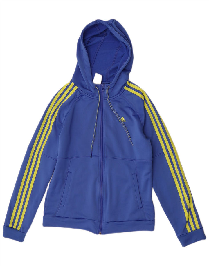 Adidas Womens Zip Hoodie Sweater UK 8/10 Small Blue Polyester