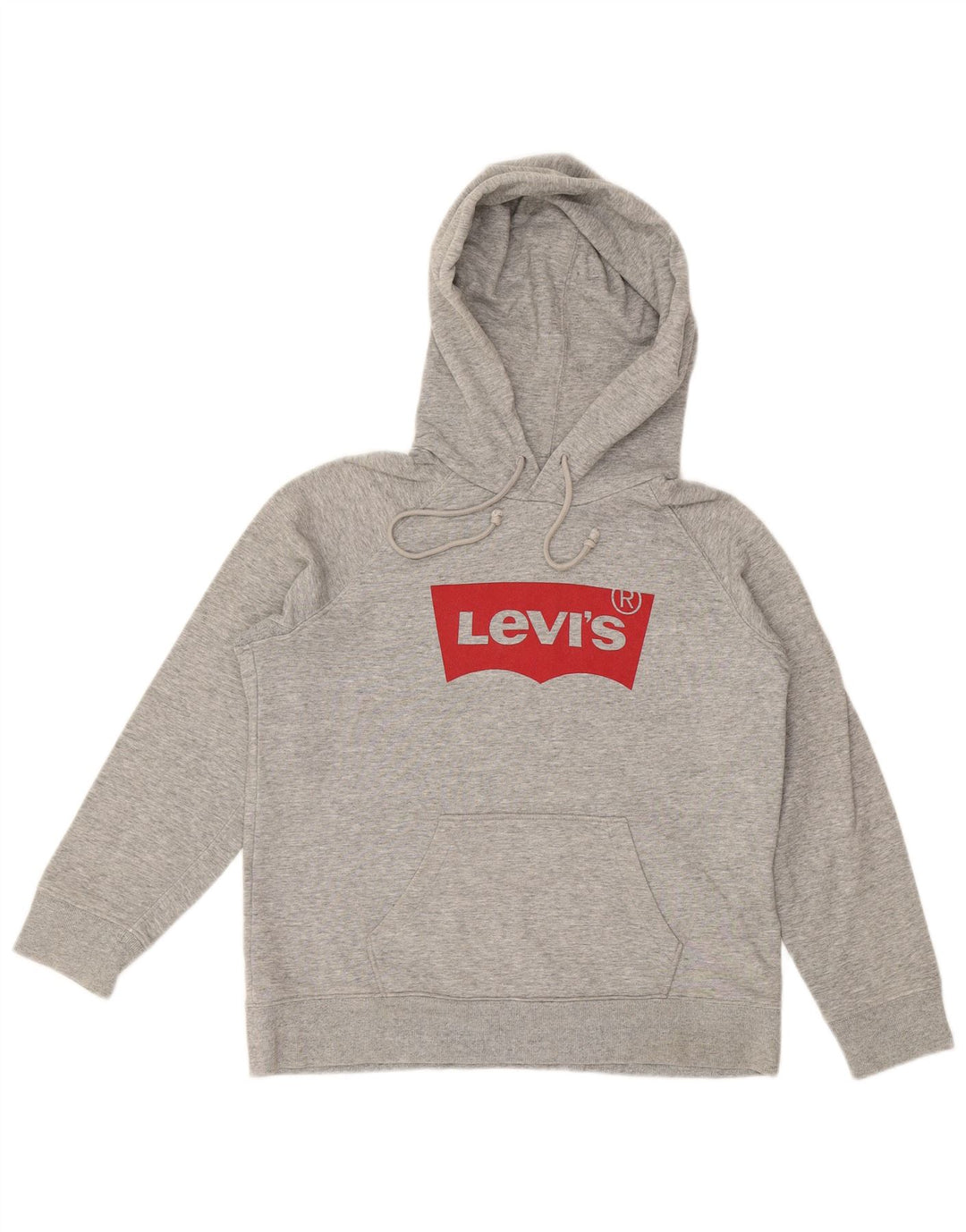 LEVI'S Womens Oversized Graphic Hoodie Jumper UK 10 Small Grey Flecked