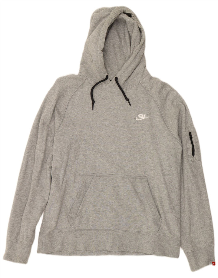 NIKE Mens Hoodie Jumper Large Grey Cotton