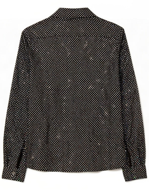 Vintage Womens Oversized Shirt Blouse UK 10 Small Black Spotted Polyester