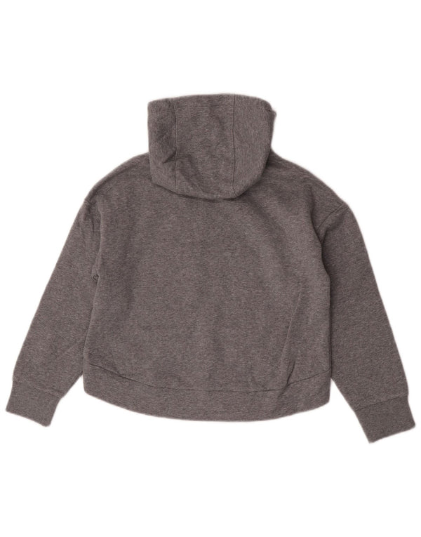 Nike Girls Crop Graphic Hoodie Jumper 8-9 Years Small Grey Cotton