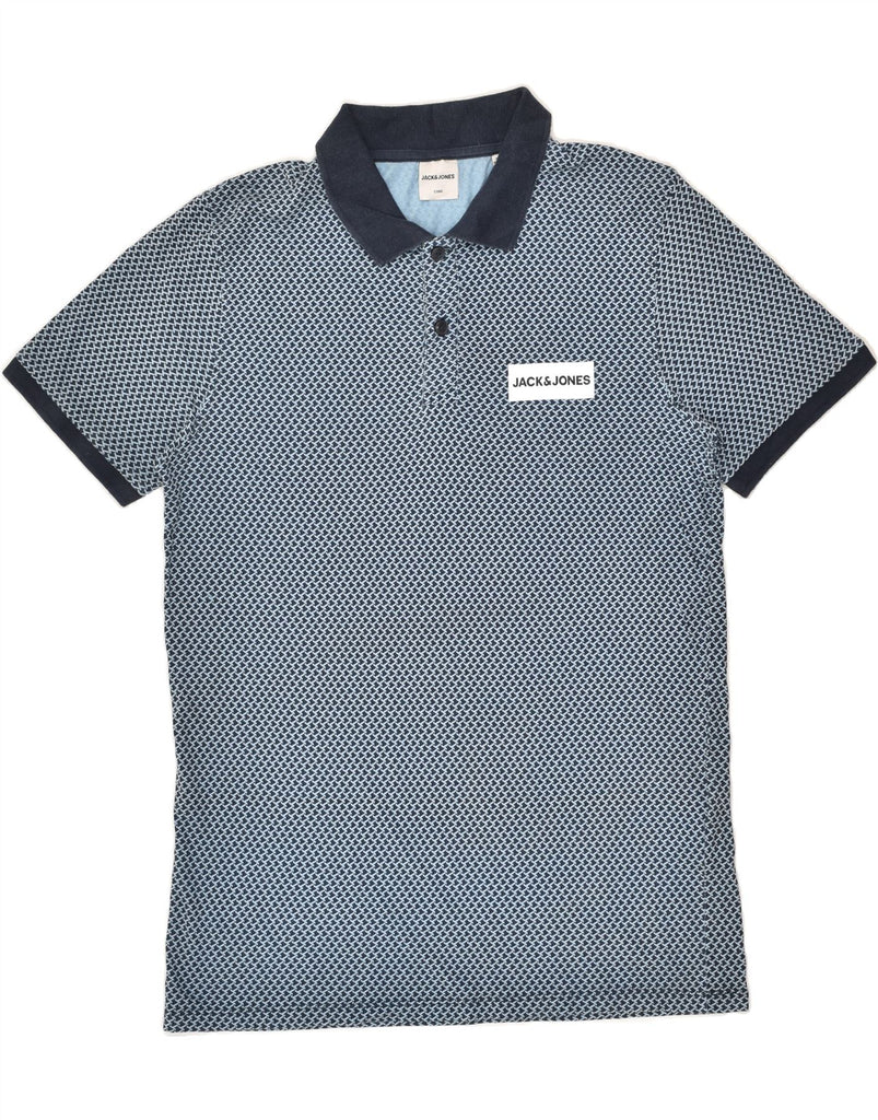 JACK & JONES Mens Slim Polo Shirt Large Blue Geometric Cotton | Vintage Jack & Jones | Thrift | Second-Hand Jack & Jones | Used Clothing | Messina Hembry 