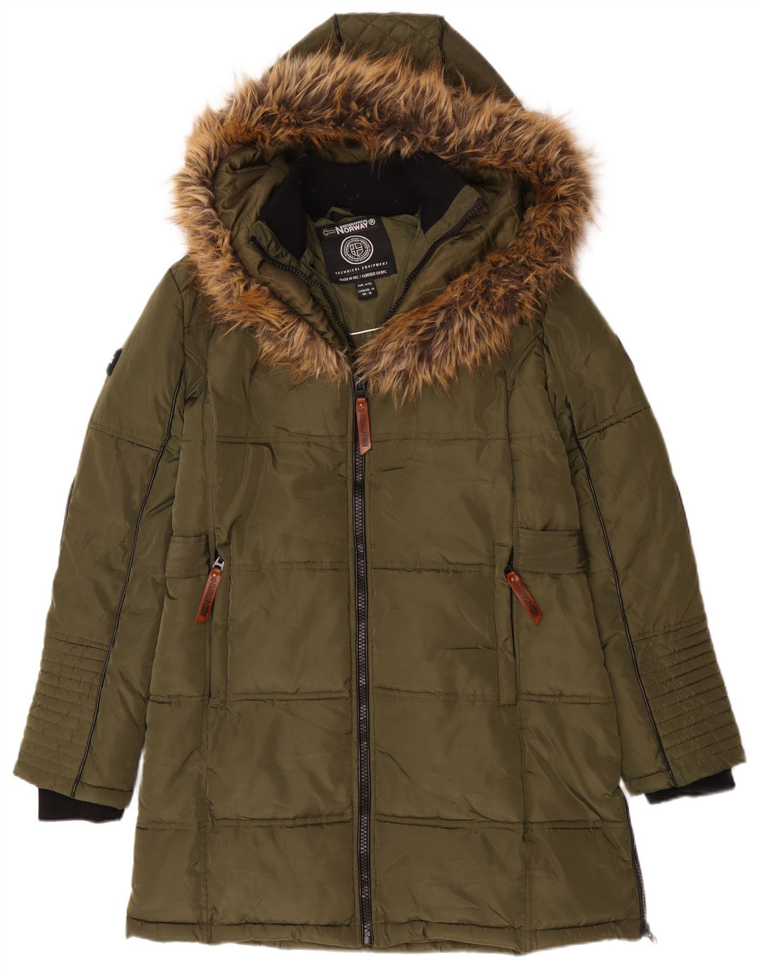 Norway Womens Hooded Padded Jacket UK 16 Large  Khaki Polyester