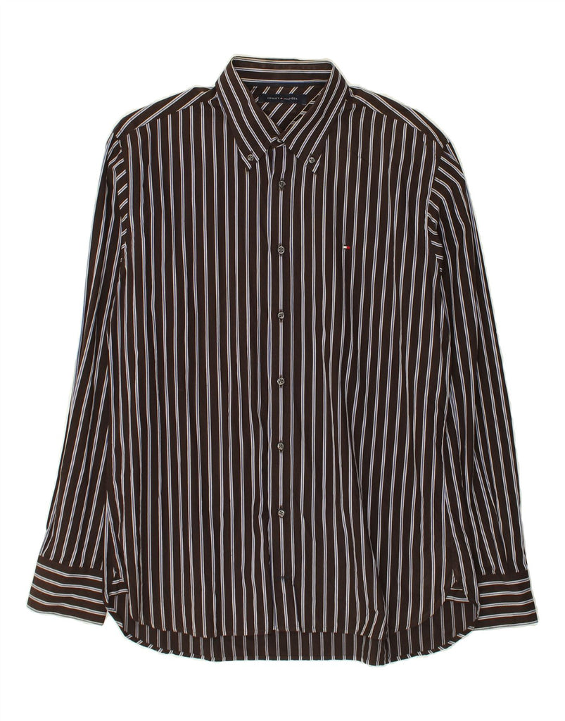 TOMMY HILFIGER Mens Shirt Large Brown Striped Cotton | Vintage Tommy Hilfiger | Thrift | Second-Hand Tommy Hilfiger | Used Clothing | Messina Hembry 