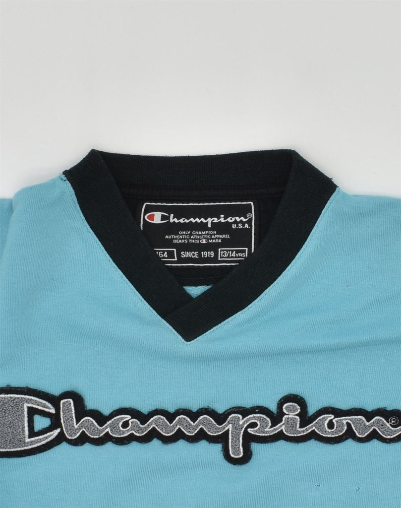 CHAMPION Boys Graphic Hoodie Jumper 13-14 Years Blue Cotton | Vintage Champion | Thrift | Second-Hand Champion | Used Clothing | Messina Hembry 