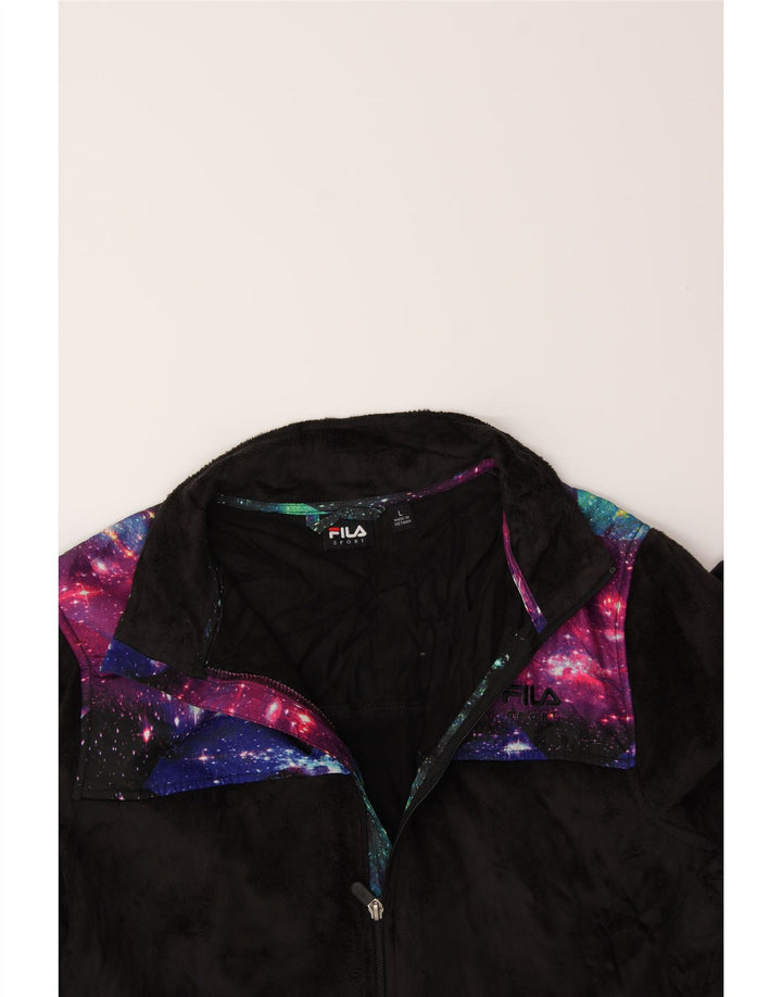 FILA Womens Fleece Jacket UK 16 Large Black Colourblock Polyester Vintage Fila and Second-Hand Fila from Messina Hembry 