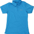 COLUMBIA Womens Graphic Polo Shirt UK 6 XS Blue Polyester Vintage Columbia and Second-Hand Columbia from Messina Hembry 