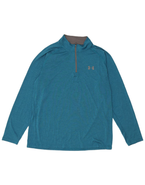 Under Armour Mens Heat Gear Zip Neck Pullover Tracksuit Top Large Blue