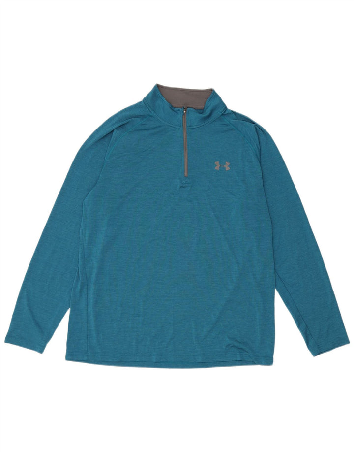 Under Armour Mens Heat Gear Zip Neck Pullover Tracksuit Top Large Blue