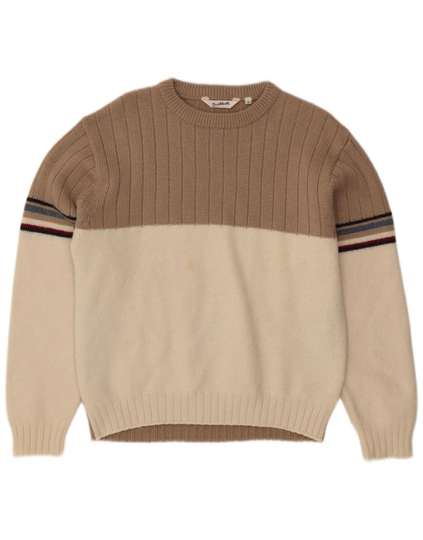 Paul Smith Mens Crew Neck Jumper Sweater Large Beige Colourblock Wool