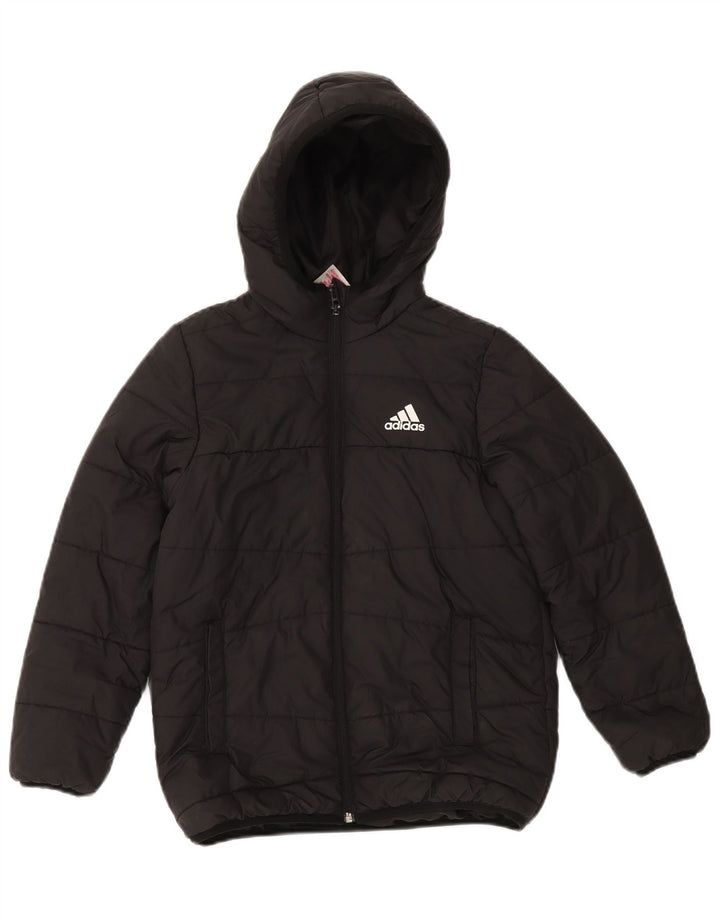 Adidas Boys Hooded Padded Jacket 9-10 Years Black Polyester