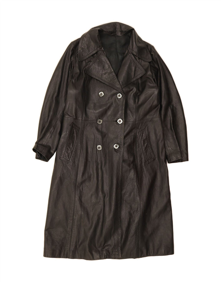 VINTAGE Womens Leather Coat UK 14 Medium Black Leather Vintage Vintage and Second-Hand Vintage from Messina Hembry 