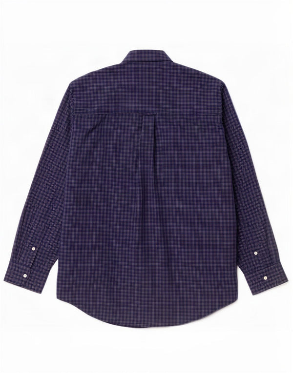 Chaps Mens Easy Care Shirt XL Navy Blue Check Cotton