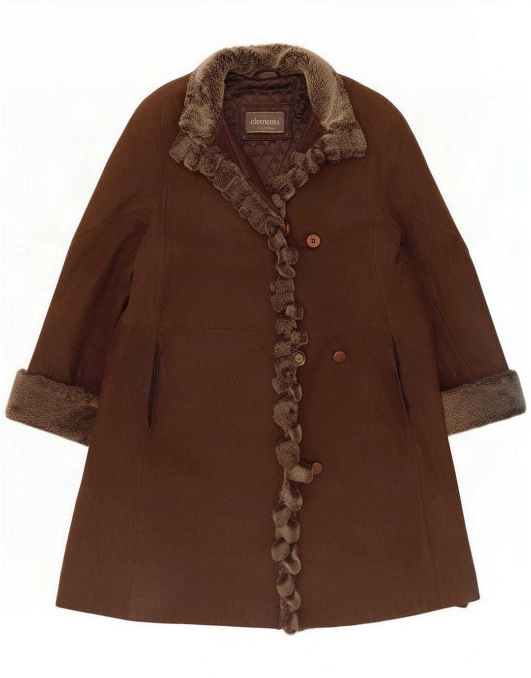 Elements Womens Leather Coat EU 38 Medium Brown