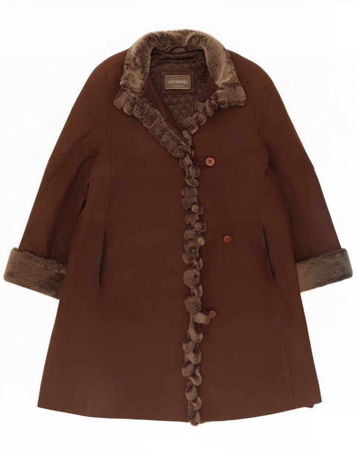 Elements Womens Leather Coat EU 38 Medium Brown