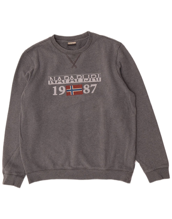 Napapijri Mens Geographic Graphic Sweatshirt Jumper Large Grey Cotton