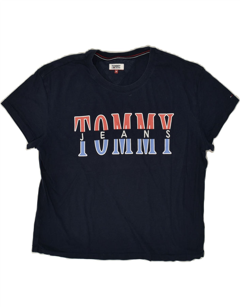 TOMMY HILFIGER Womens Loose Fit Graphic T-Shirt Top UK 14 Medium Navy Blue | Vintage Tommy Hilfiger | Thrift | Second-Hand Tommy Hilfiger | Used Clothing | Messina Hembry 