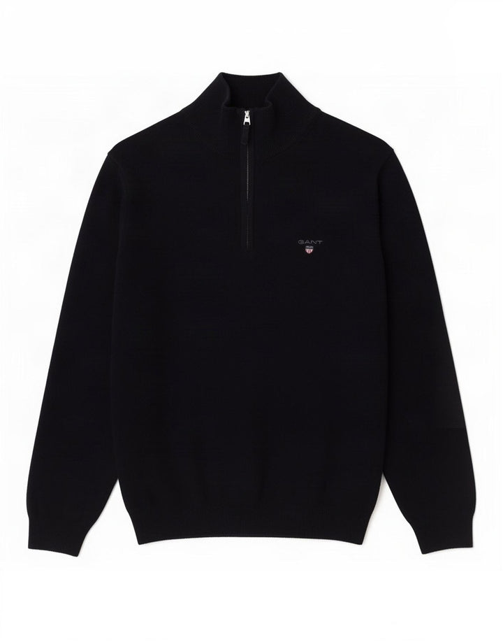 Gant Mens Zip Neck Jumper Sweater Medium Navy Blue Wool