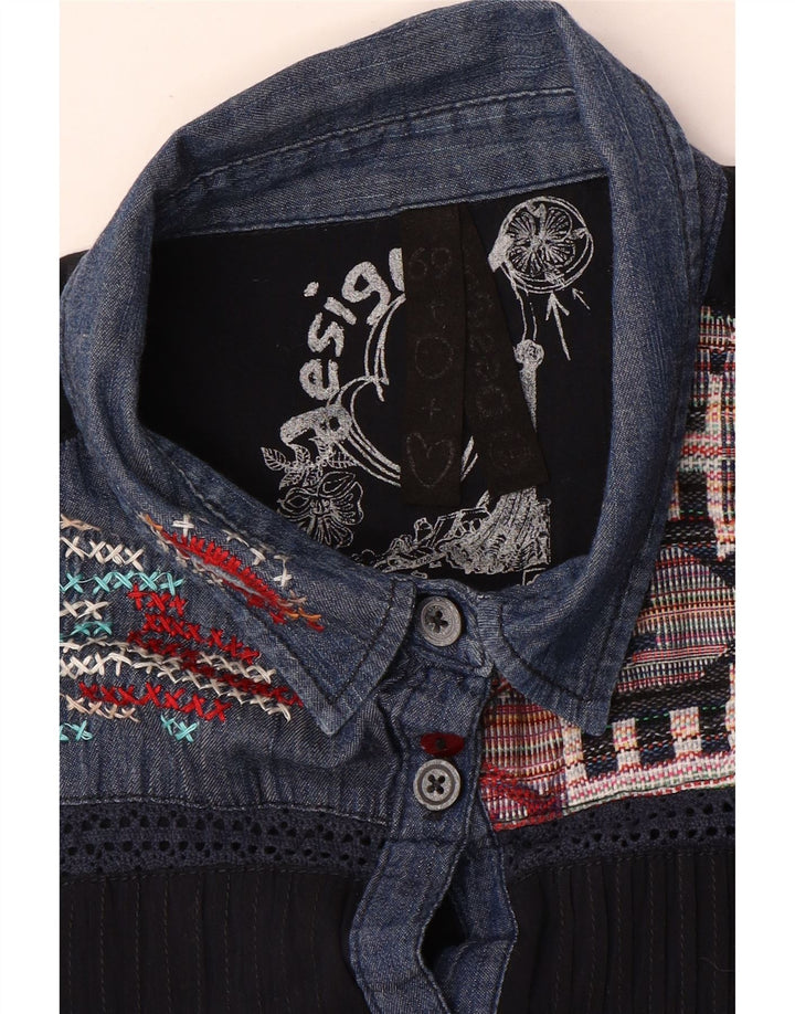 Desigual Womens Graphic Shirt Blouse UK 18 XL Navy Blue Patchwork