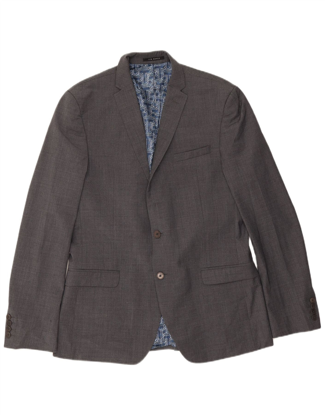 Ted Baker Mens 2 Button Slim Fit Blazer Jacket UK 42 XL Grey Wool