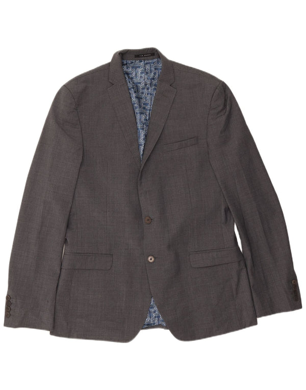Ted Baker Mens 2 Button Slim Fit Blazer Jacket UK 42 XL Grey Wool