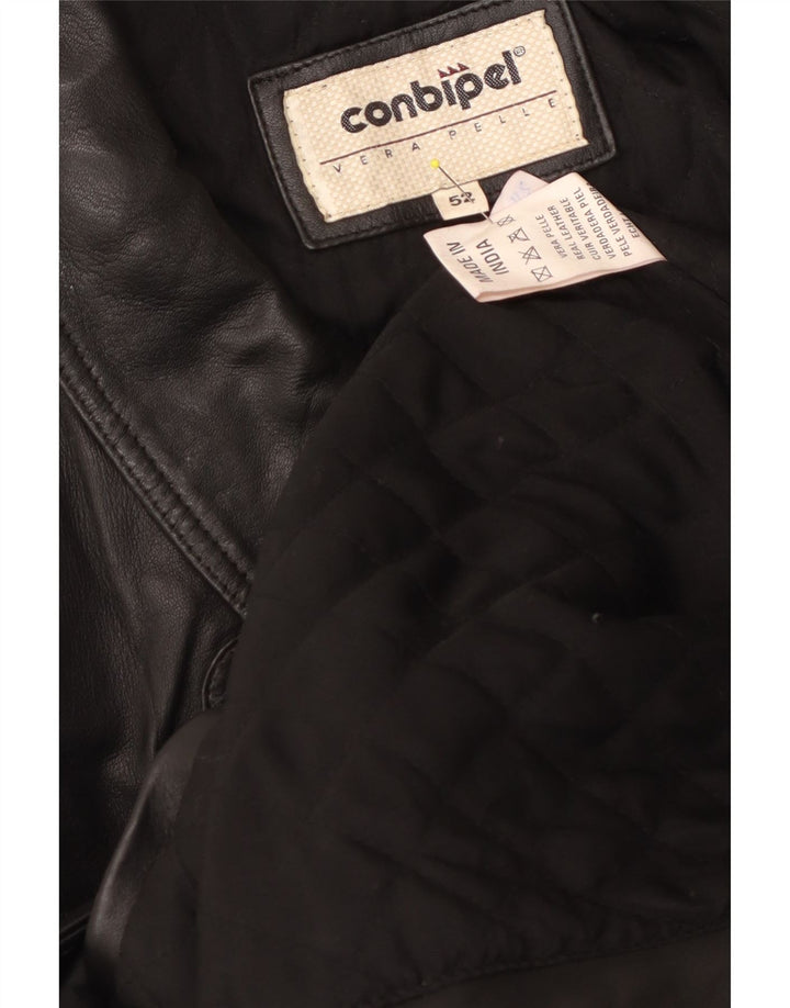 Conbipel Mens Leather Coat IT 52 Large Black Leather