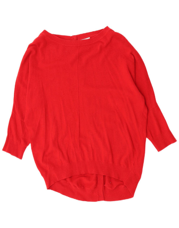 Jigsaw Womens 3/4 Sleeve Boat Neck Jumper Sweater UK 16 Large Red Lambswool