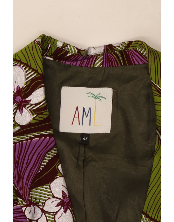 Vintage Womens 1 Button Blazer Jacket IT 42 Medium Green Floral Cotton