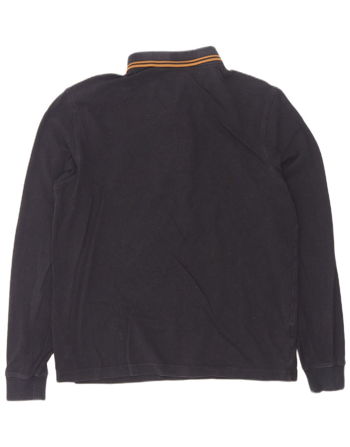 Fred Perry Mens Long Sleeve Polo Shirt Medium Navy Blue Striped Cotton