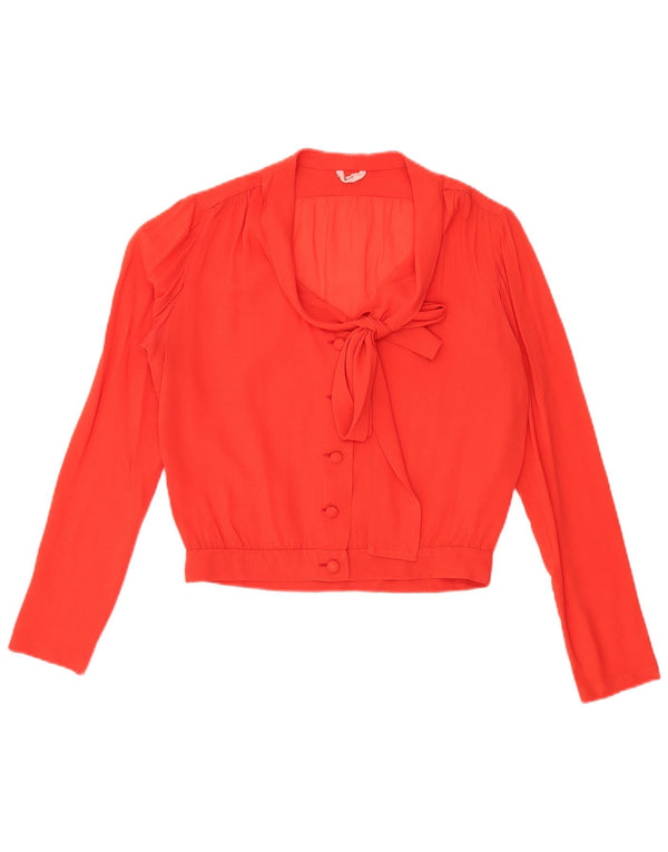 VINTAGE Womens Front Tie See Through Shirt Blouse UK 16 Large Red