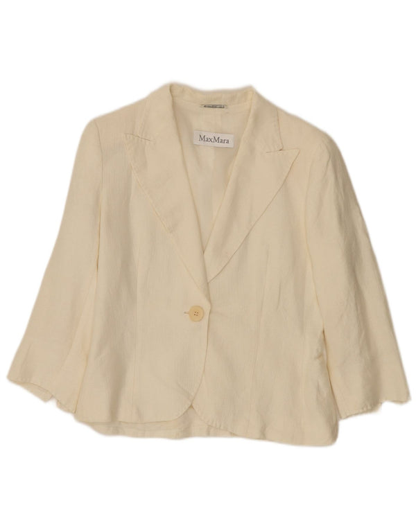 Max Mara Womens 3 Button 1 Button Blazer Jacket UK 10 Small Off White Linen