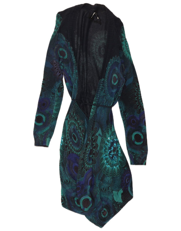 Desigual Womens Longline Cardigan Sweater Large Navy Blue Paisley