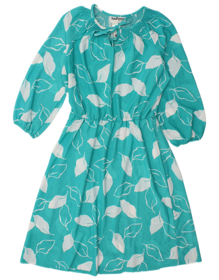 HAY PENCE Womens Abstract Pattern 3/4 Sleeve A-Line Dress UK 16 Large Blue