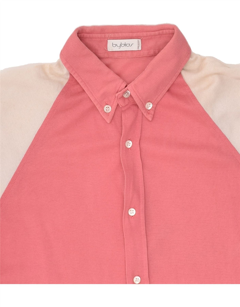 BYBLOS Mens Short Sleeve Shirt Small Pink Colourblock | Vintage Byblos | Thrift | Second-Hand Byblos | Used Clothing | Messina Hembry 