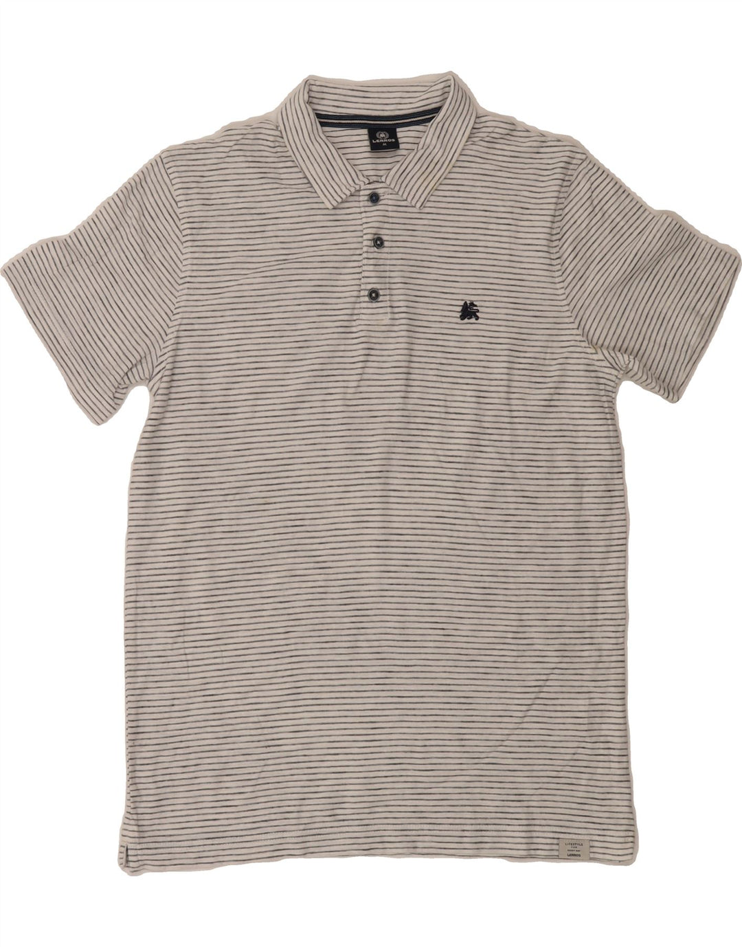 LERROS Mens Polo Shirt Medium White Striped Cotton Vintage Lerros and Second-Hand Lerros from Messina Hembry 