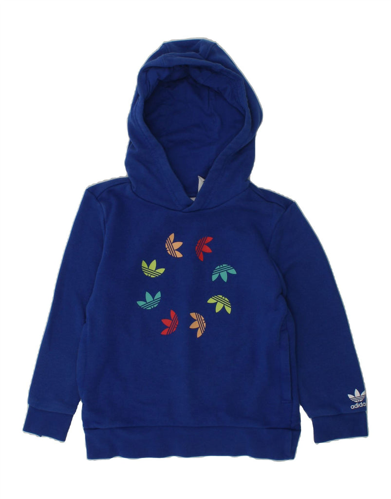 ADIDAS Girls Graphic Hoodie Jumper 5-6 Years Navy Blue Cotton | Vintage Adidas | Thrift | Second-Hand Adidas | Used Clothing | Messina Hembry 