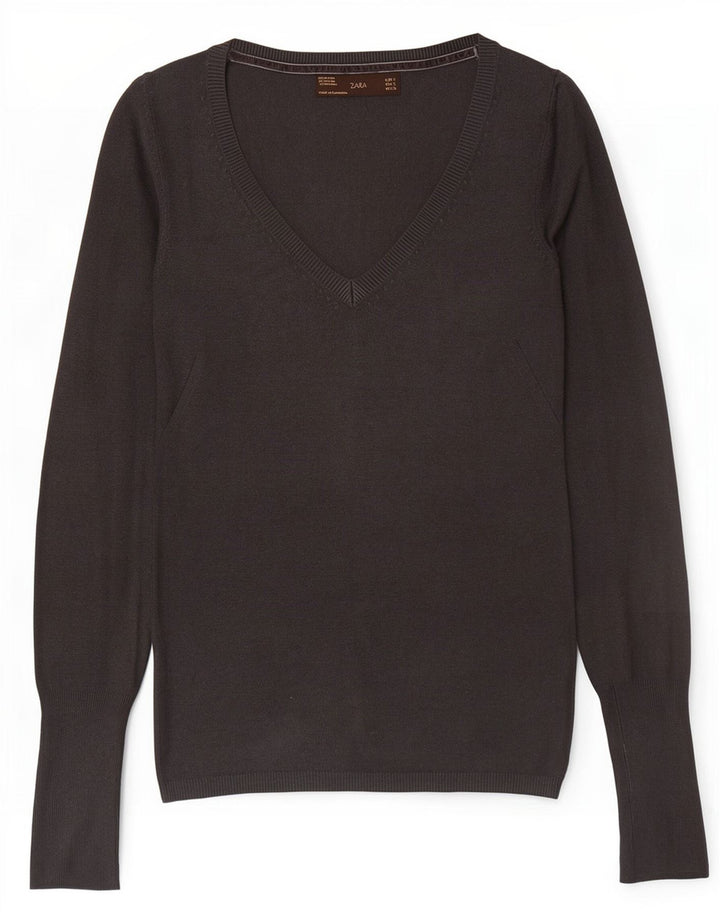 Zara Womens V-Neck Jumper Sweater UK 8 Small Grey