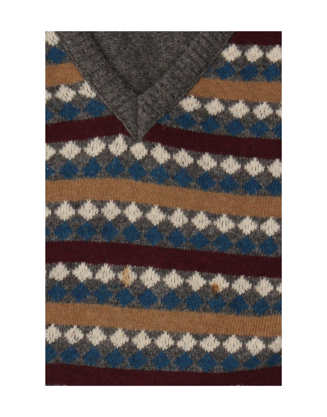 Carrera Mens V-Neck Jumper Sweater Large Grey Striped Wool