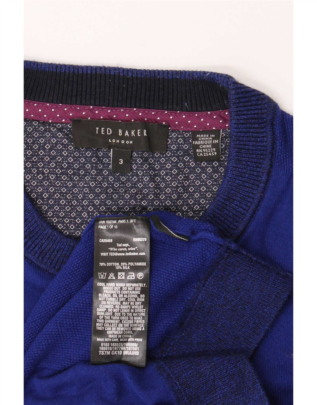 Ted Baker Mens Crew Neck Jumper Sweater Size 3 Medium Navy Blue Cotton