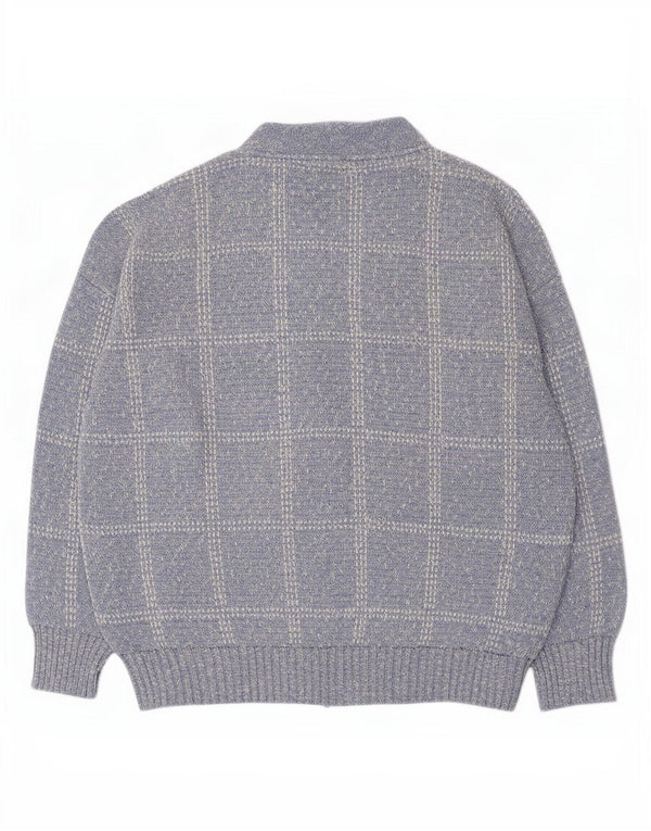 Rodes Mens Cardigan Sweater XL Blue Check Acrylic