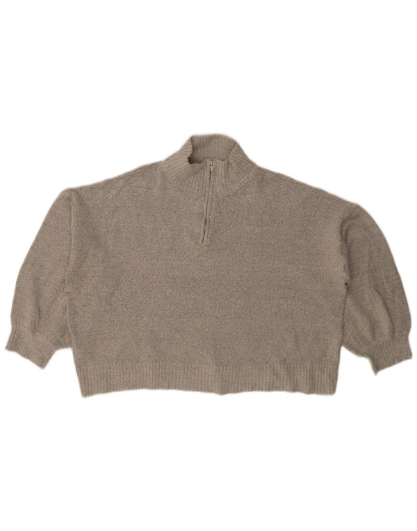 French Connection Womens Crop Zip Neck Jumper Sweater UK 18 XL Grey