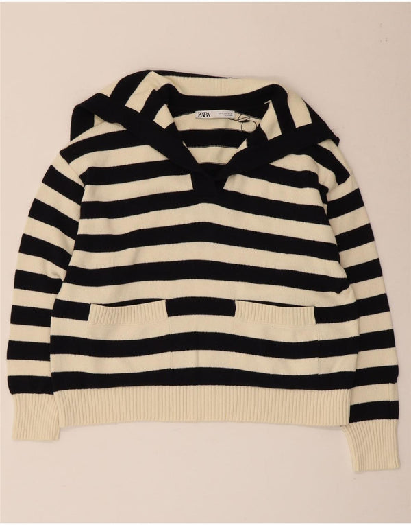 Zara Womens Oversized Roll Neck Jumper Sweater UK 10 Small Black Striped